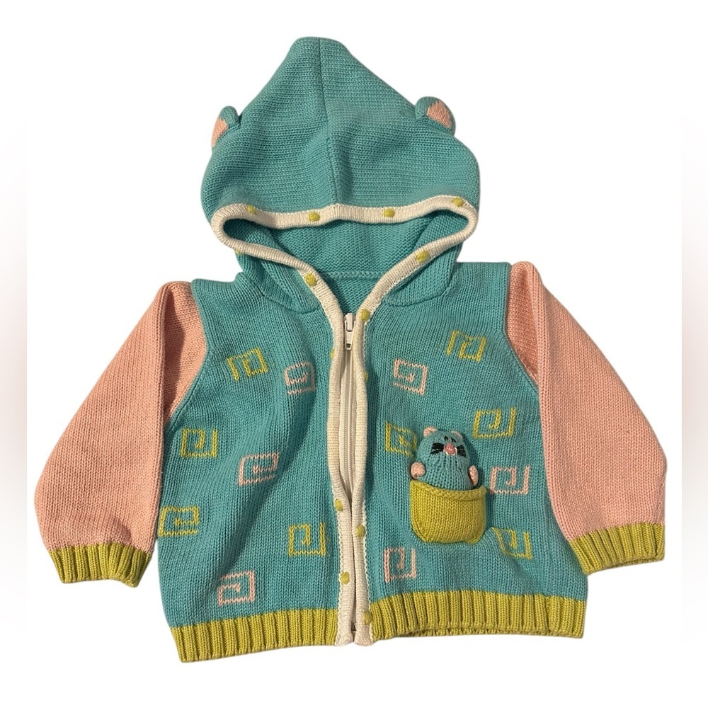 Fair Indigo Kitty‎ Katz Hooded  Full Zip Sweater Organic Cotton Size 6-12 months